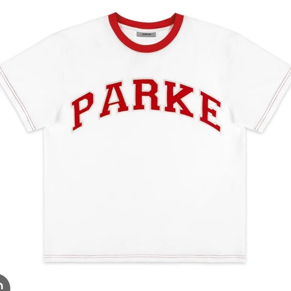 NWOT PARKE Red & White Logo Tee size L/ XL - Picture 1 of 7